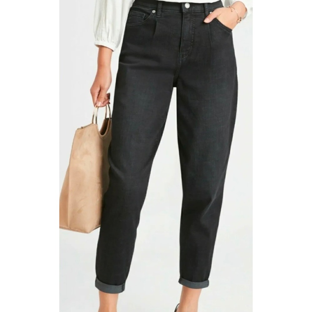 Banana Republic High Rise Slouchy Ankle Rollup‎ Faded Black Denim Jeans Sz 26 2